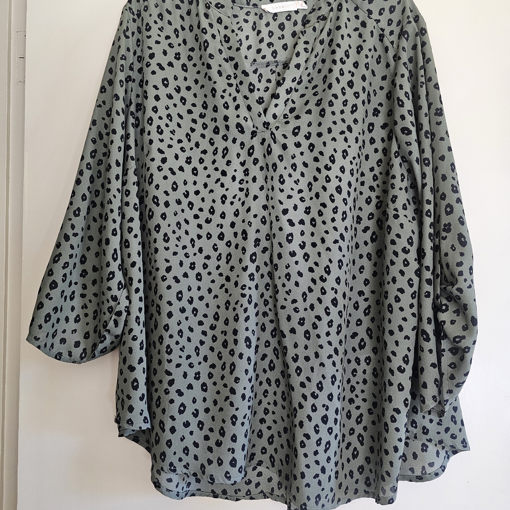 Lush Black and Army Green Patterned Blouse